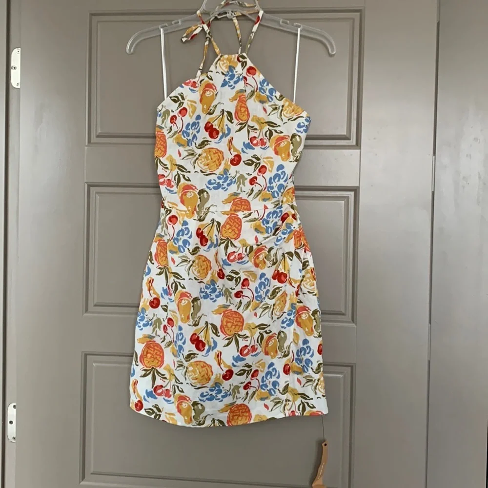 REFORMATION DORY LINEN FRUIT COCKTAIL DRESS 0 NEW WITH TAGS